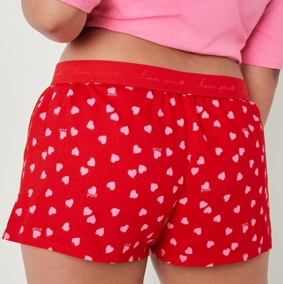 Victoria Secret- Red Pin Up V- Heart Flannel Boxy Pajama Shorts-XXL - Picture 3 of 3